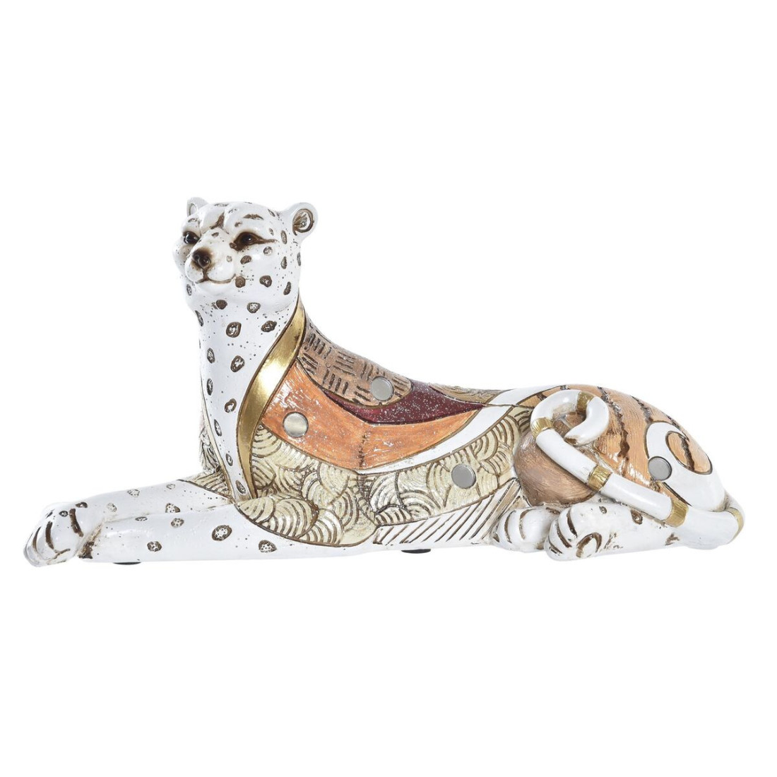 Dekoratyvinė figūrėlė DKD Home Decor Balta Oranžinė Leopardas 24 x 10 x 12 cm