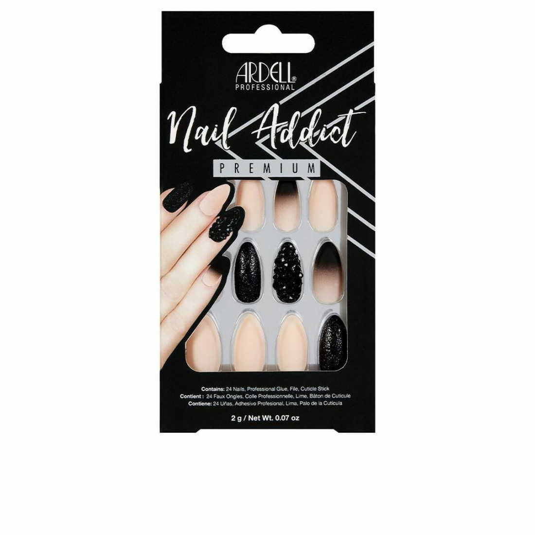 Dirbtiniai nagai Ardell Nail Addict Black Stud & Pink Ombre (24 pcs)