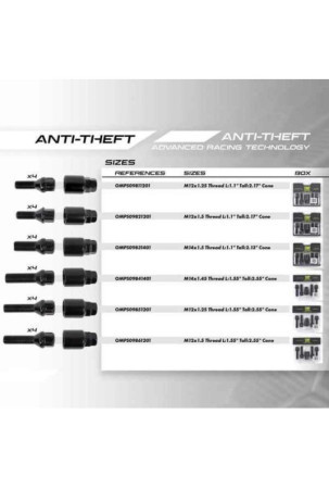 Apsaugos nuo vagystės varžtai OMP OMPS09811201 M12 x 1,25 4 uds Juoda