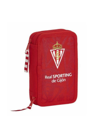 Dvigubo pieštuko dėklas Real Sporting de Gijón Raudona 12.5 x 19.5 x 4 cm (28 Dalys)