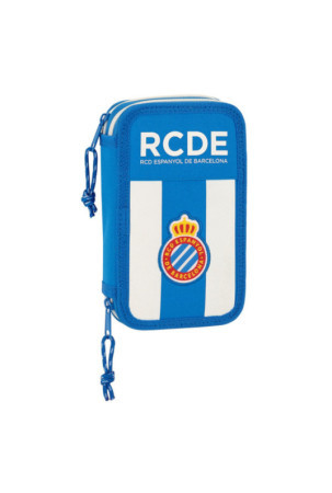 Dvigubo pieštuko dėklas RCD Espanyol Mėlyna Balta 12.5 x 19.5 x 4 cm (28 Dalys)