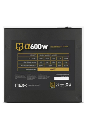 Maitinimo blokas Nox NXHUMMERA600WBZ ATX 600 W 80 Plus Bronze 600 W