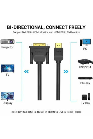 DVI – HDMI adapteris Vention ABFBF Juoda 1 m