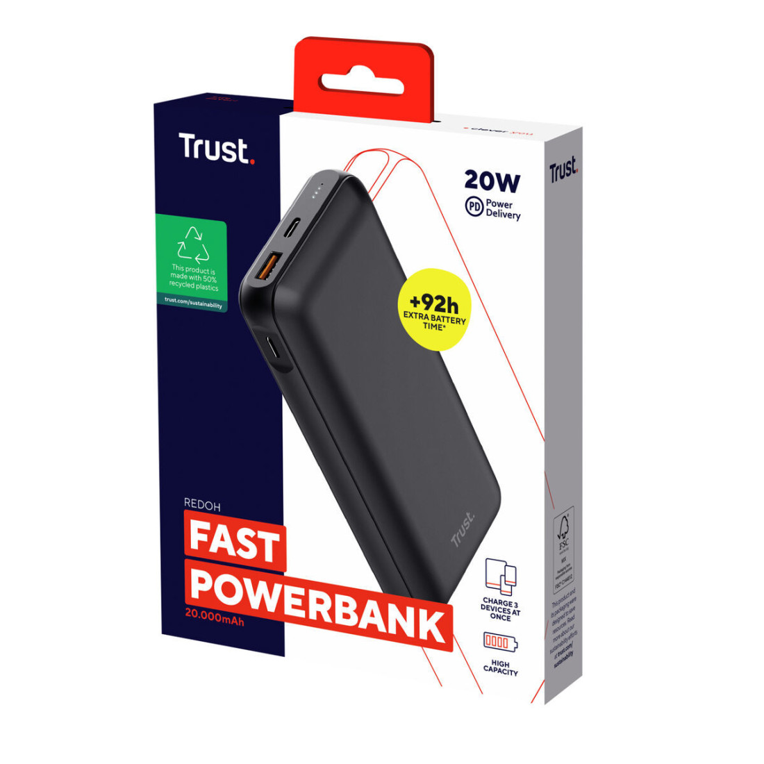 Powerbank Trust 24880 Juoda 20000 mAh (1 vnt.)