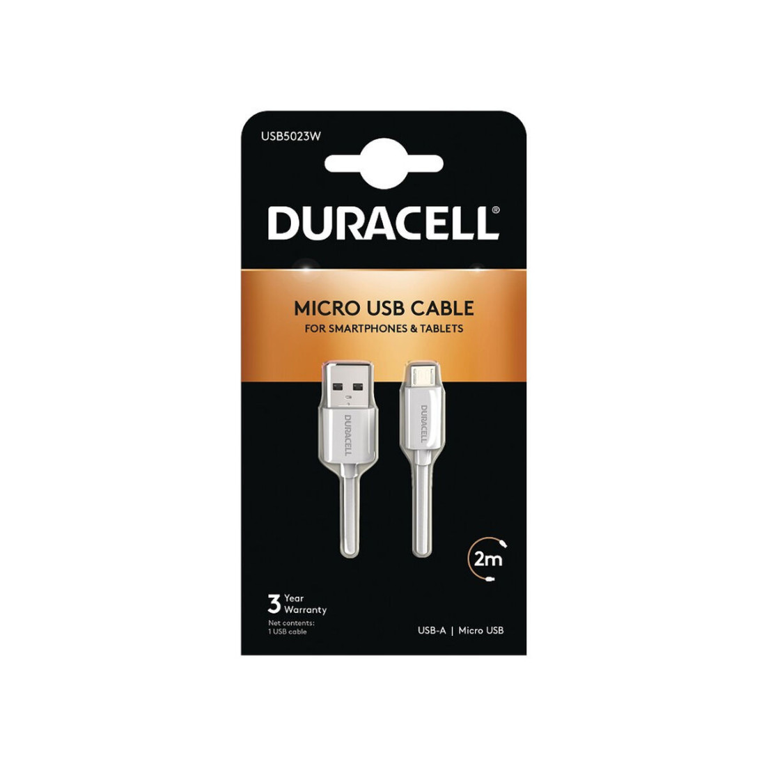 USB laidas DURACELL USB5023W 2 m Balta (1 vnt.)