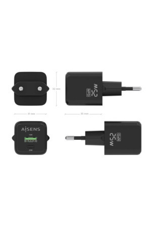 Sieninis įkroviklis Aisens ASCH-25W2P015-BK Juoda 25 W (1 vnt.)