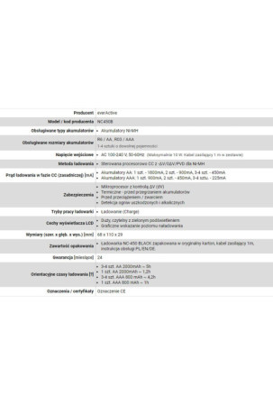 Akumuliatoriaus įkroviklis EverActive NC450B Baterijos x 4