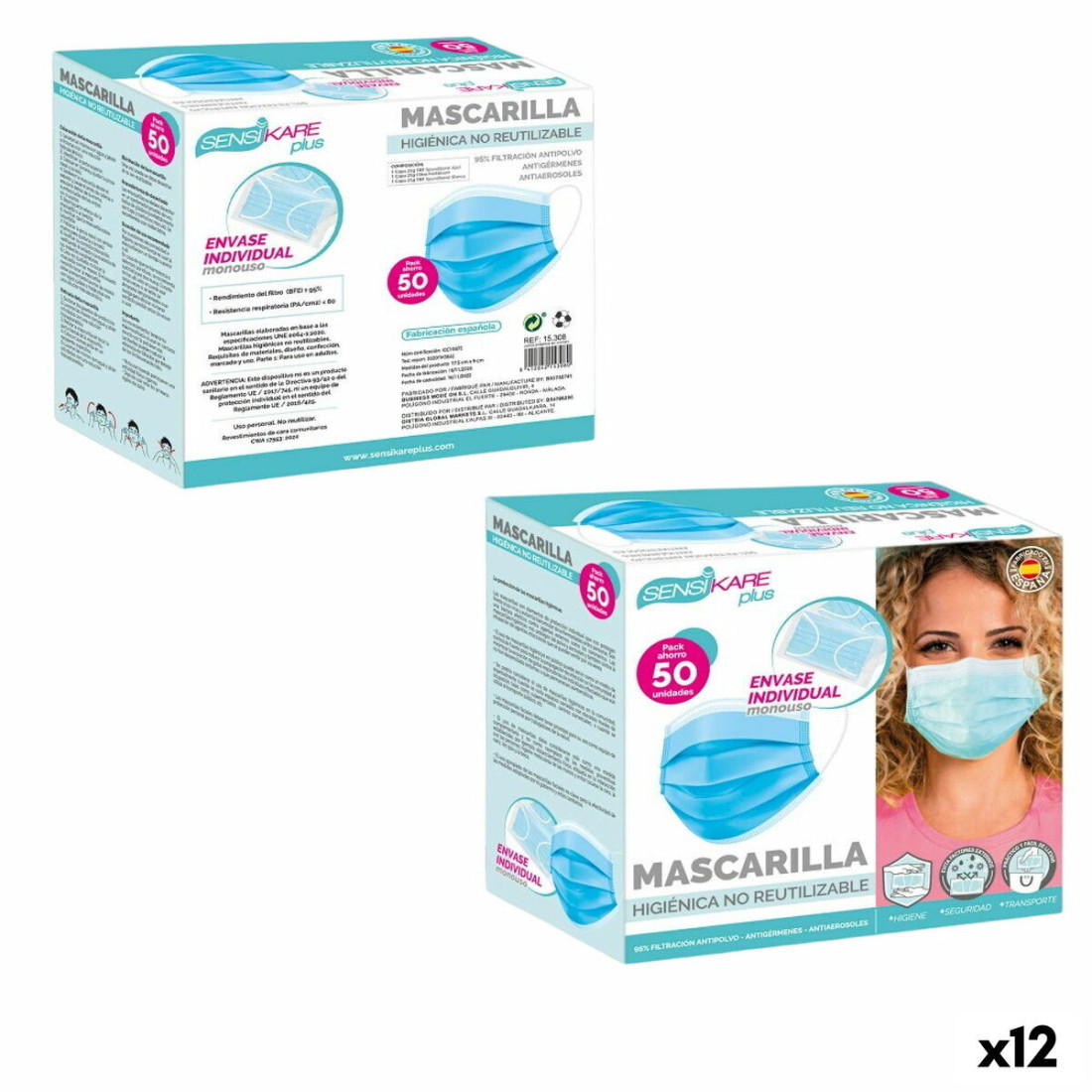 Box of hygienic masks SensiKare 50 Dalys (12 vnt.)