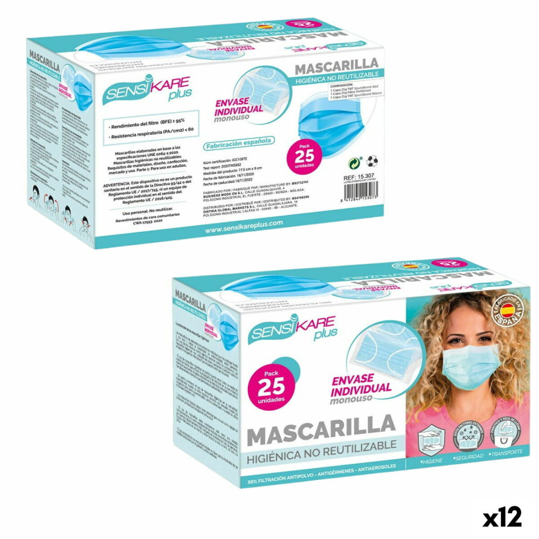 Box of hygienic masks SensiKare 25 Dalys (12 vnt.)