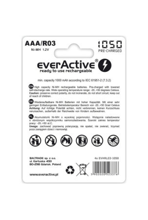 Įkraunamos baterijos EverActive EVHRL03-1050 1,2 V AAA