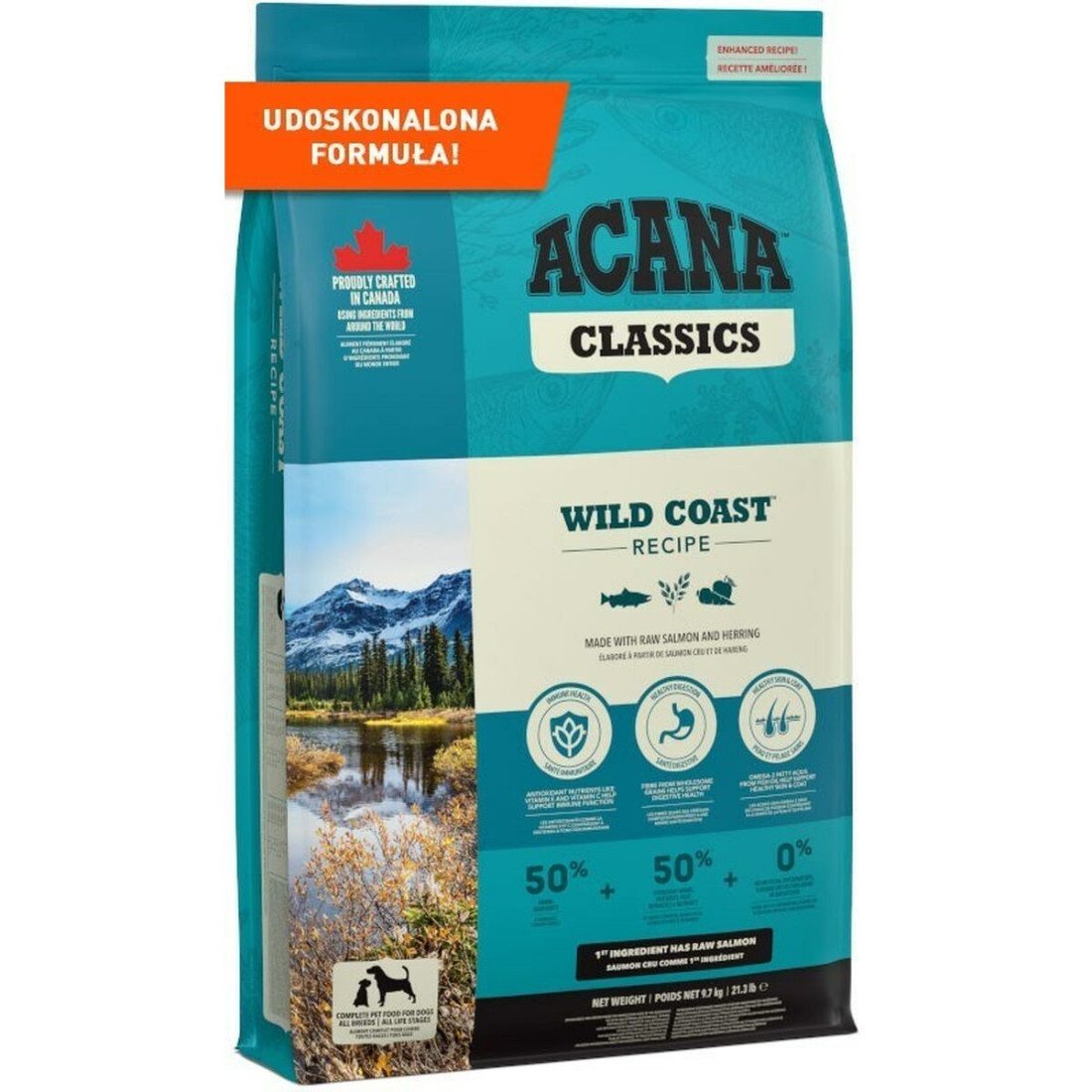 Pašarai Acana Classics Wild Coas Suaugęs Lašišos raudonumo spalva Žuvis 9,7 Kg