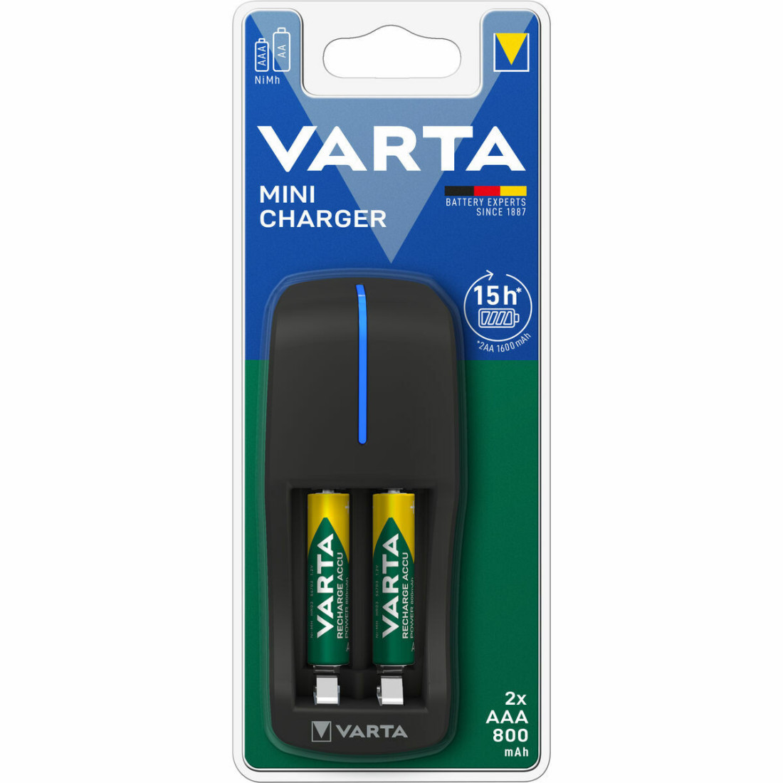 Įkroviklis + įkraunamos baterijos Varta Mini Charger 800 mAh