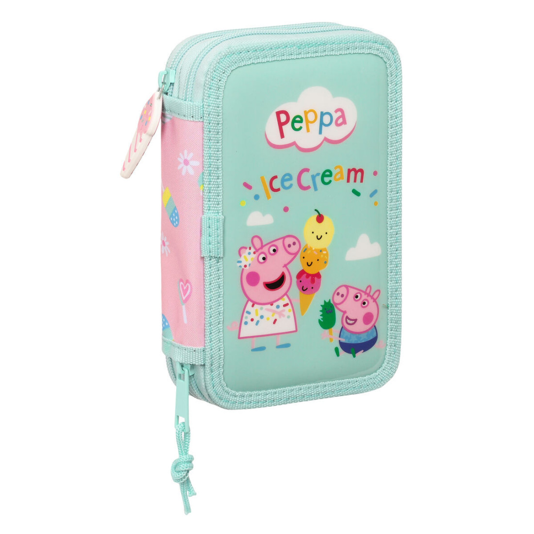 Dvigubo pieštuko dėklas Peppa Pig Ice cream Rožinė Mėtos 12.5 x 19.5 x 4 cm (28 Dalys)