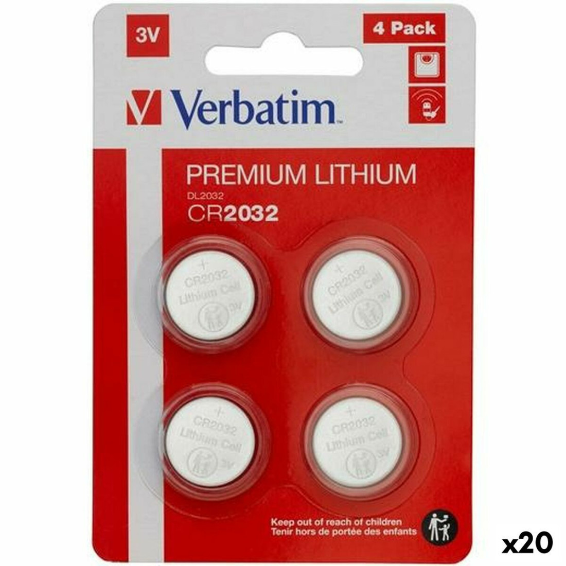 Baterijos Verbatim CR2032 4 Dalys 20 vnt. 3V