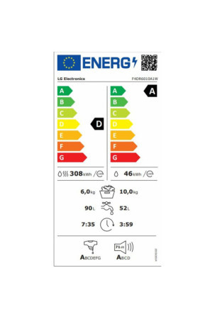 Washer - Dryer LG F4DR6010A1W 1400 rpm