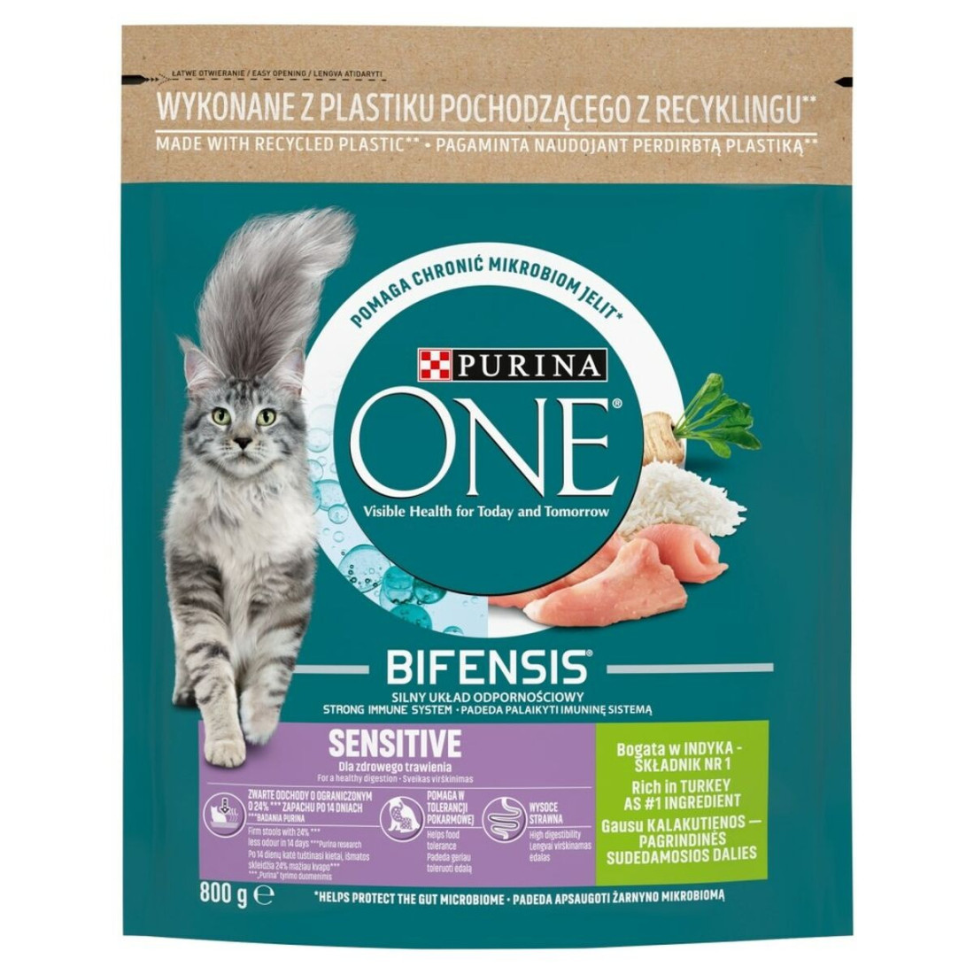 Kačių maistas Purina One Bifensis Adult Sensitive Suaugęs Turkija 800 g