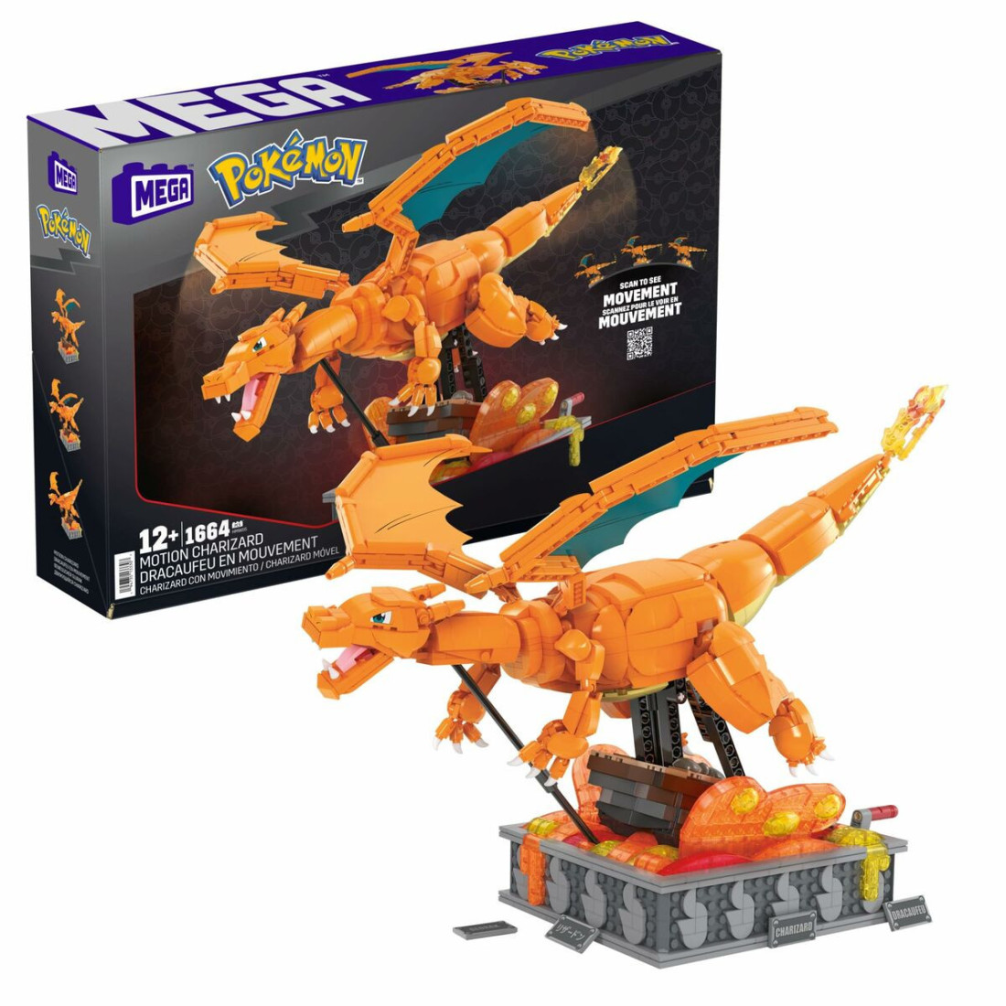 Statybos rinkinys Pokémon Mega Construx - Motion Charizard 1664 Dalys