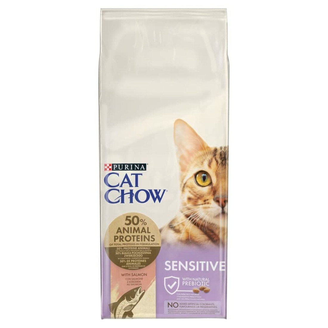 Kačių maistas Purina Chow Adult Sensitive Suaugęs Lašišos raudonumo spalva 15 kg