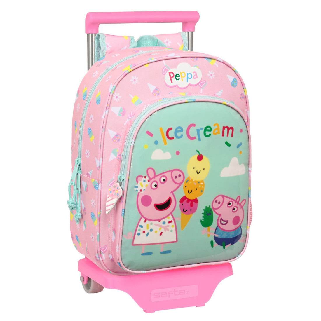 Mokyklinė kuprinė su ratukais Peppa Pig Ice cream Rožinė Mėtos 26 x 34 x 11 cm