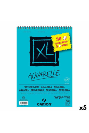 Piešimo bloknotas Canson AQUARELLE XL 21 x 29,7 cm 5 vnt. 30 Paklodės 300 g/m² 210 x 297 mm