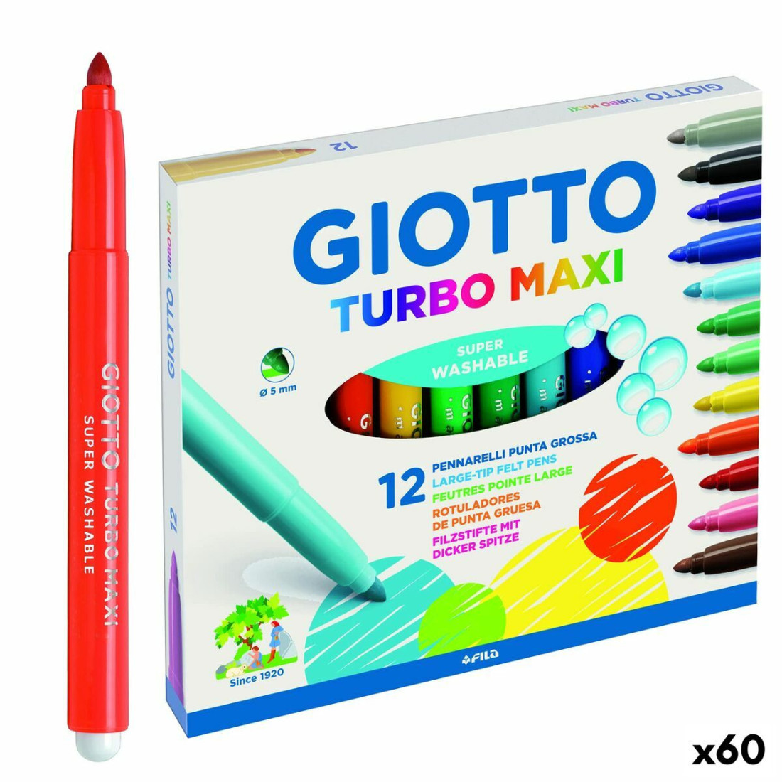 Žymeklių rinkinys Giotto Turbo Maxi Spalvotas (60 vnt.)