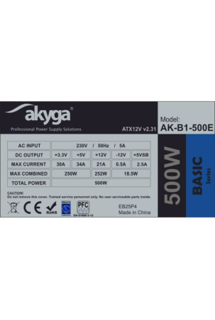 Maitinimo blokas Akyga AK-B1-500E 500 W RoHS CE REACH ATX