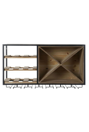 Butelių laikiklis DKD Home Decor 80 x 24 x 44 cm Eglė Natūralus Juoda Metalinis Ruda Medžio MDF