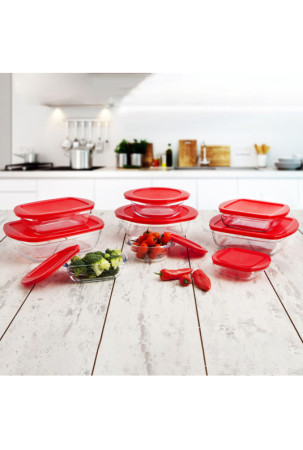 Stačiakampė priešpiečių dėžutė su dangteliu Ô Cuisine Cook & Store Raudona 1,1 L 23 x 15 x 6,5 cm Silikoninis stiklas (6 vnt.)