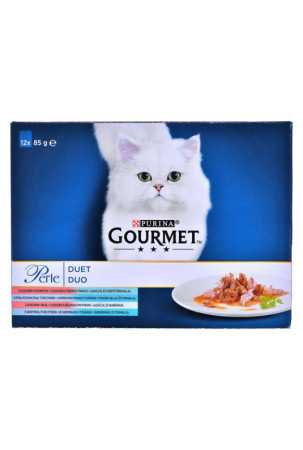 Kačių maistas Purina Gourmet Lašišos raudonumo spalva Tunas Žuvis 12 x 85 g