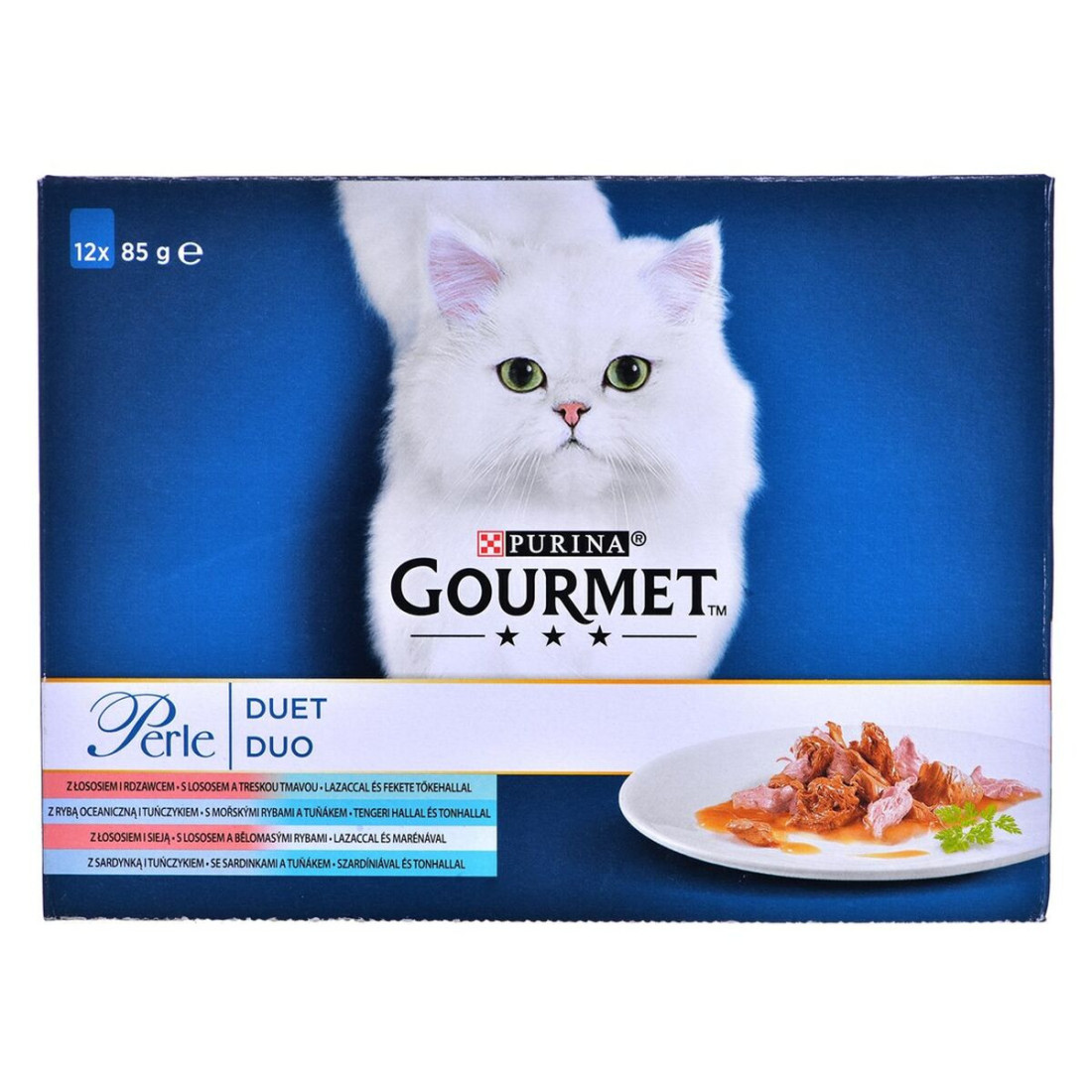 Kačių maistas Purina Gourmet Lašišos raudonumo spalva Tunas Žuvis 12 x 85 g