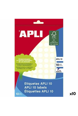 Lipnios etiketės Apli Balta 10 Paklodės Ø 1 cm (10 vnt.)