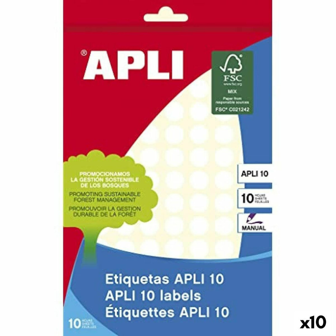 Lipnios etiketės Apli Balta 10 Paklodės Ø 1 cm (10 vnt.)