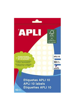 Lipnios etiketės Apli Balta 10 Paklodės Ø 1 cm (10 vnt.)