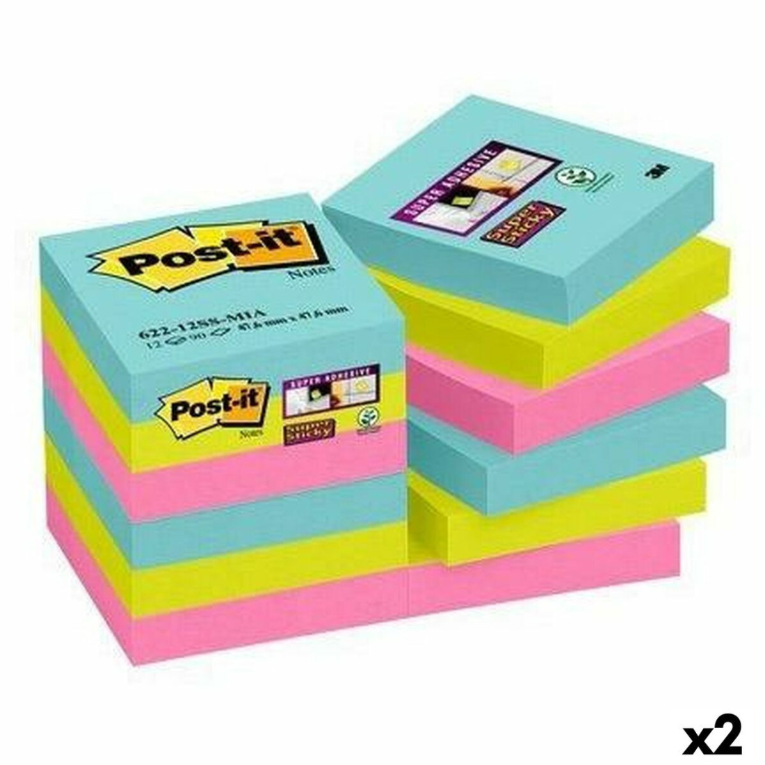 Lipnių lapukų rinkinys Post-it Super Sticky Spalvotas 12 Dalys 47,6 x 47,6 mm (2 vnt.)