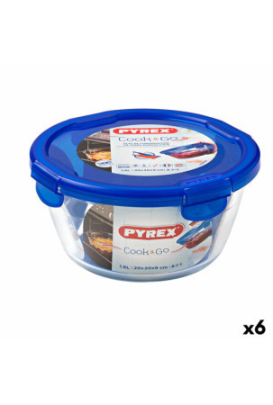 Hermetiška priešpiečių dėžutė Pyrex Cook&go 20 x 20 x 10,3 cm Mėlyna 1,6 L stiklas (6 vnt.)