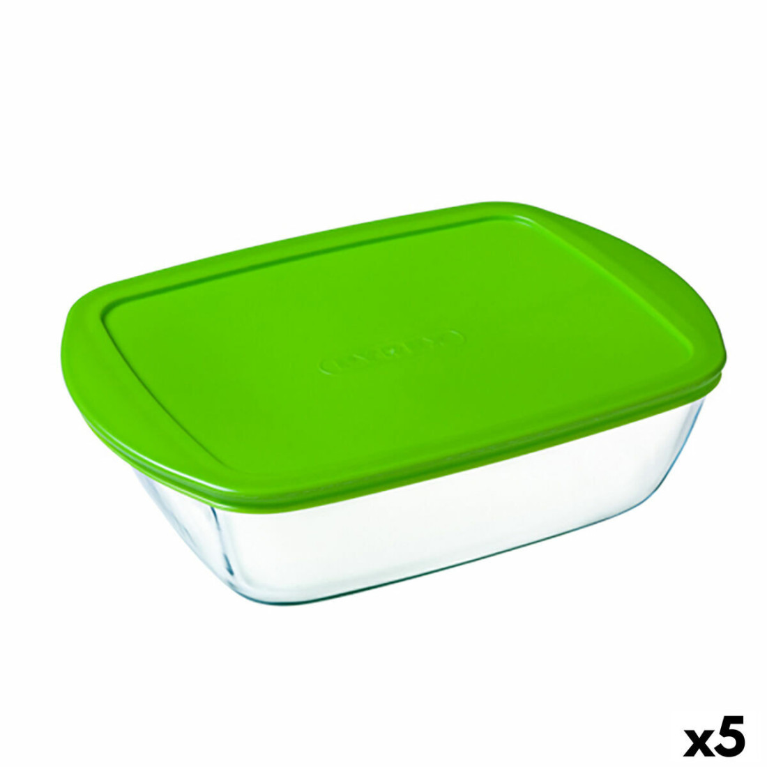 Stačiakampė priešpiečių dėžutė su dangteliu Pyrex Cook&store Px Žalia 2,5 L 28 x 20 x 8 cm stiklas Silikoninis (5 vnt.)