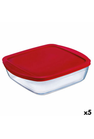 Kvadratinė pietų dėžutė su dangteliu Ô Cuisine Cook&store Ocu Raudona 2,2 L 25 x 22 x 5 cm stiklas Silikoninis (5 vnt.)