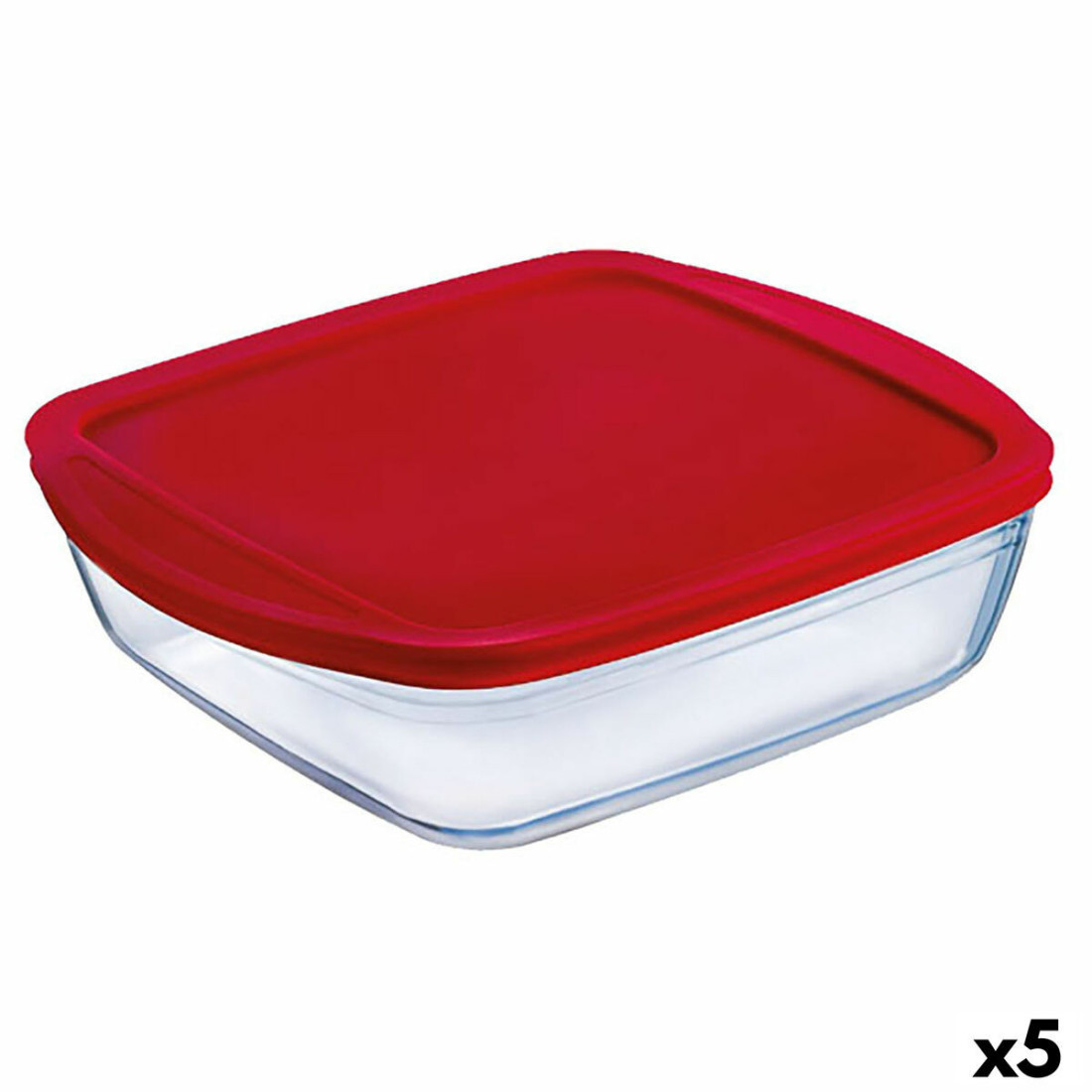 Kvadratinė pietų dėžutė su dangteliu Ô Cuisine Cook&store Ocu Raudona 2,2 L 25 x 22 x 5 cm stiklas Silikoninis (5 vnt.)