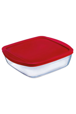 Kvadratinė pietų dėžutė su dangteliu Ô Cuisine Cook&store Ocu Raudona 2,2 L 25 x 22 x 5 cm stiklas Silikoninis (5 vnt.)