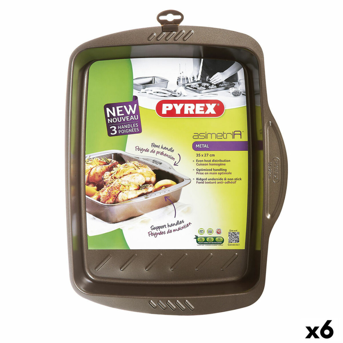 Stačiakampė liejimo forma Pyrex Asimetria Juoda Metalinis 35 x 27 cm Stačiakampis (6 vnt.)