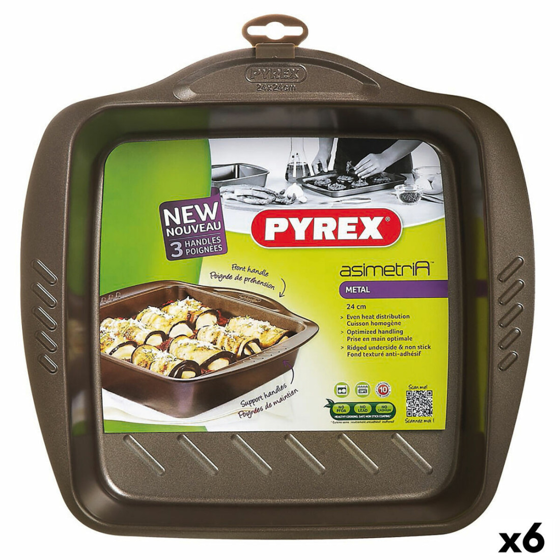 Orkaitė forma Pyrex Asimetria Kvadratai Juoda Metalinis 24 x 24 cm (6 vnt.)