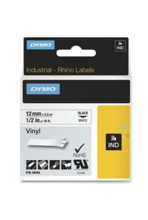 Laminuota juosta etikečių klijavimo aparatams Rhino Dymo ID1-12 12 x 5,5 mm Juoda Balta Klijai Lipnios (5 vnt.)