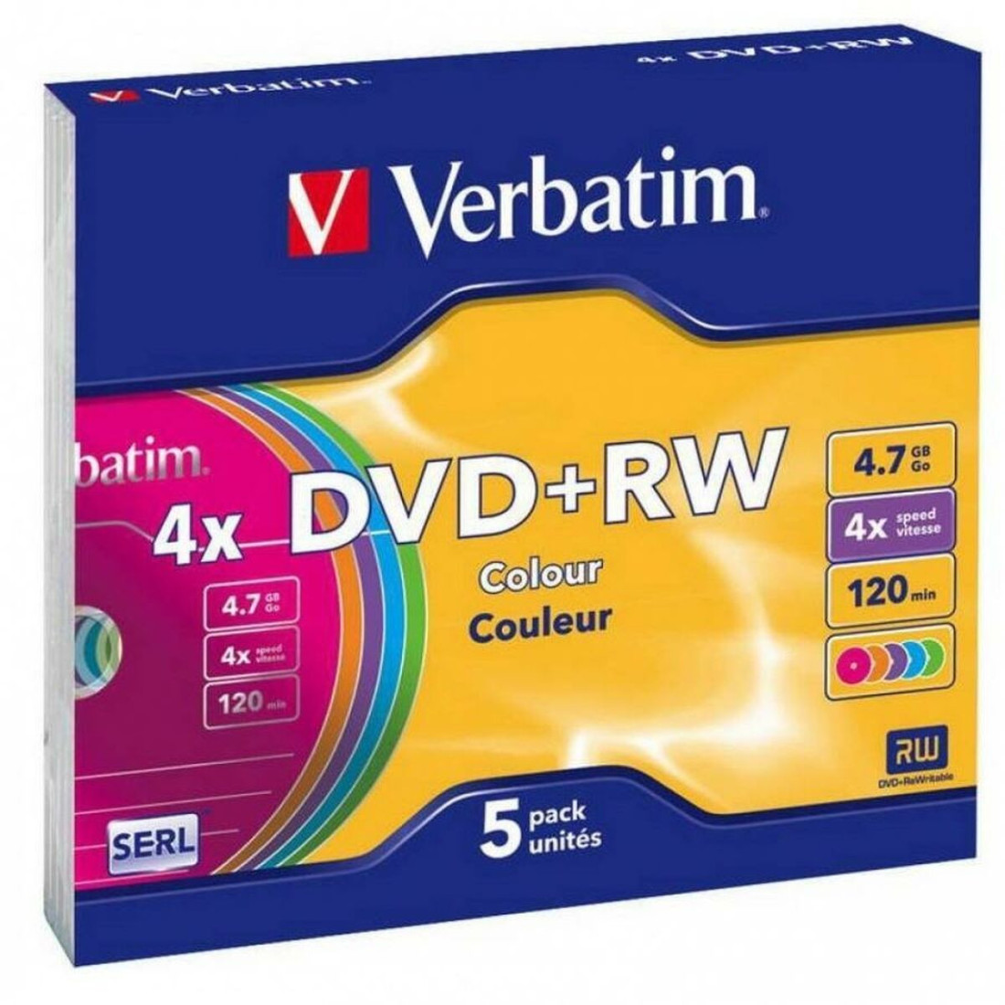 DVD-RW Verbatim 5 vnt. Spalvotas 4,7 GB 4x