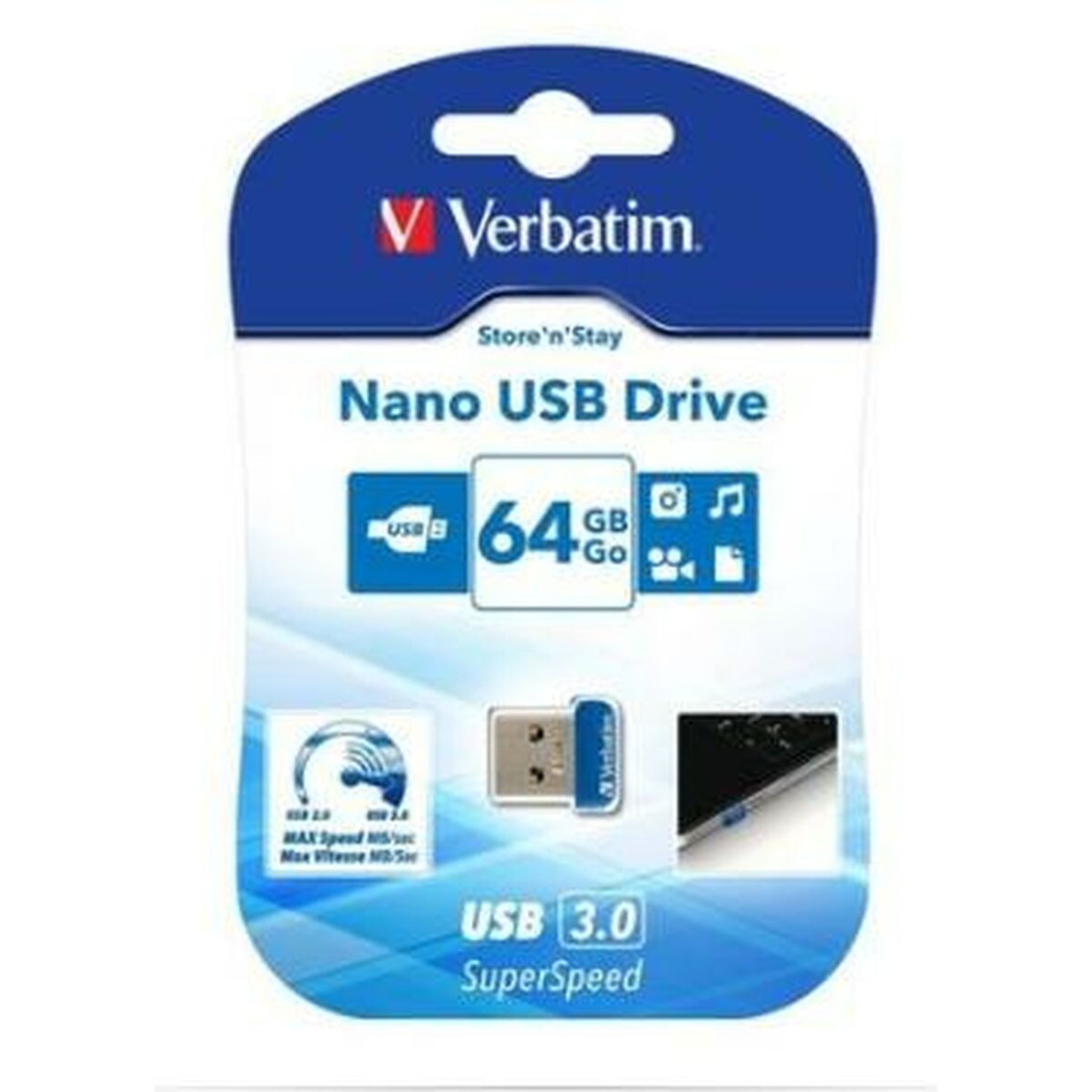 USB atmintukas Verbatim Store 'n' Stay NANO Mėlyna Juoda 64 GB