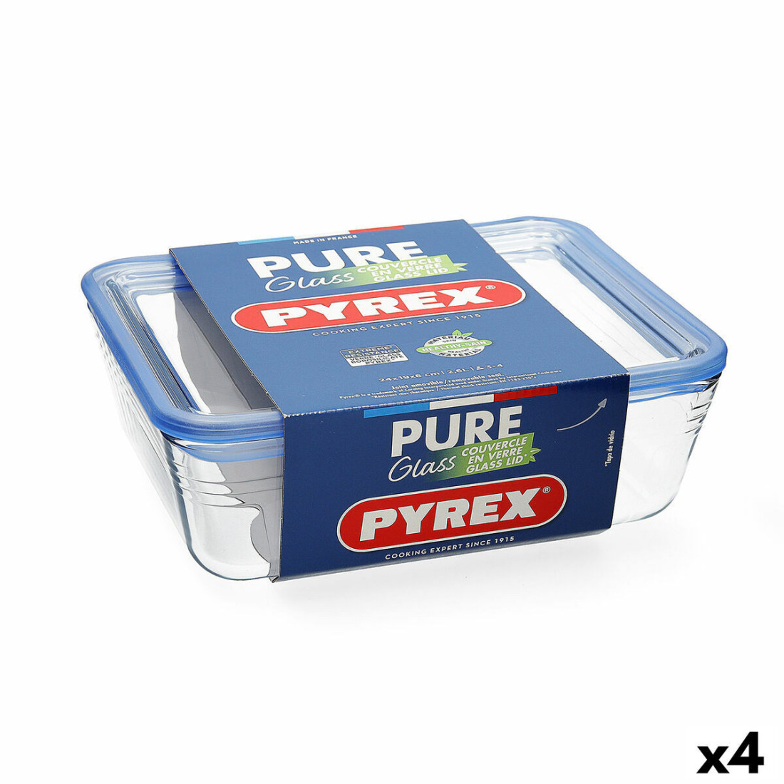 Hermetiška priešpiečių dėžutė Pyrex Pure Glass Skaidrus stiklas (2,6 L) (4 vnt.)