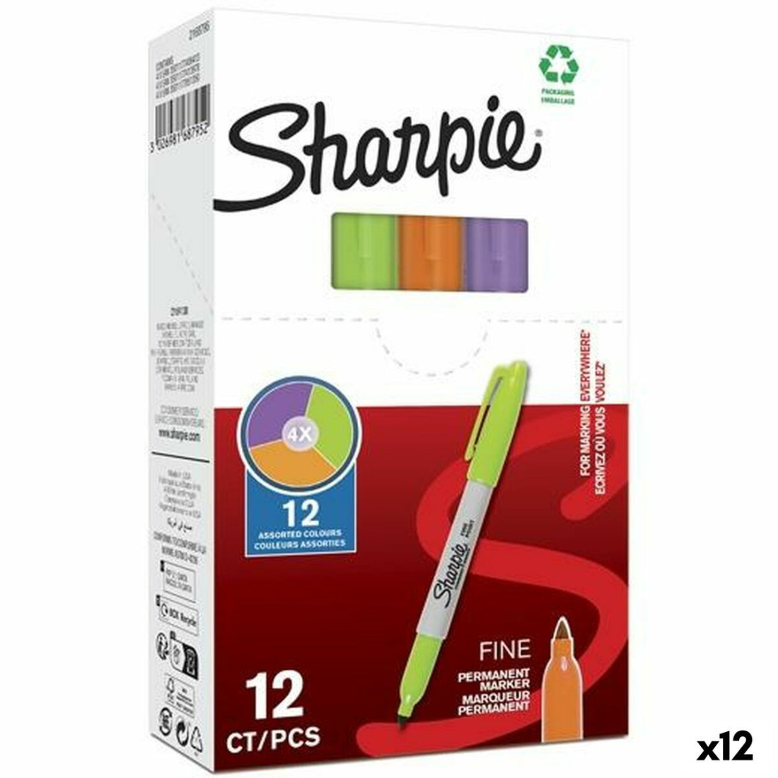 Nuolatinis žymeklis Sharpie Žalia Purpurinė Oranžinė (12 vnt.)