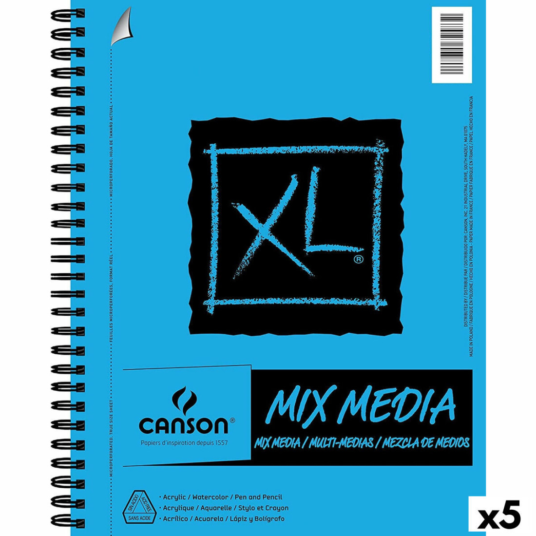 Piešimo bloknotas Canson XL Mix Media Balta A4 Popierius 5 vnt. 30 Paklodės 300 g/m²