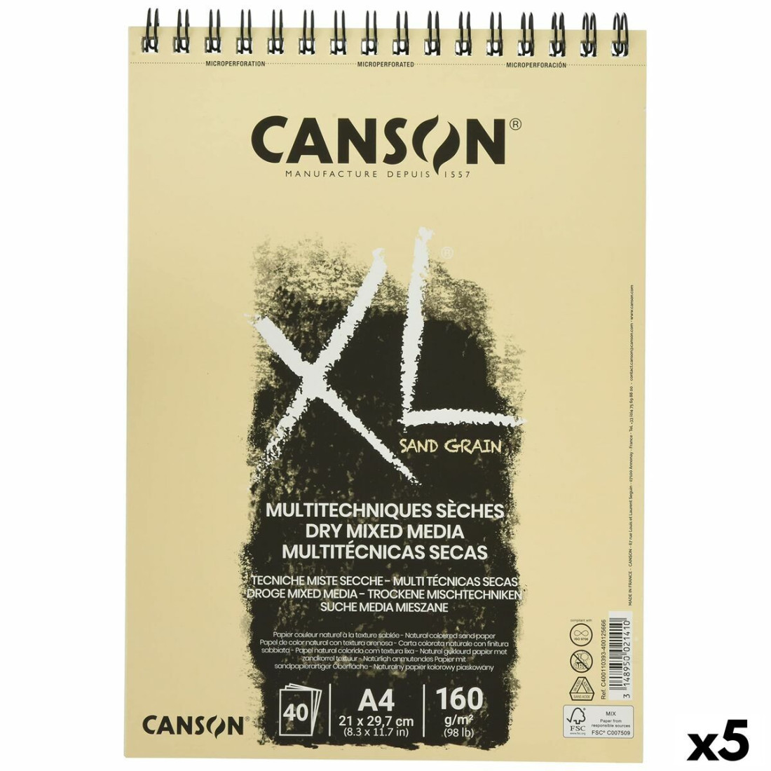 Piešimo bloknotas Canson XL Sand Natūralus A4 5 vnt. 40 Paklodės 160 g/m2