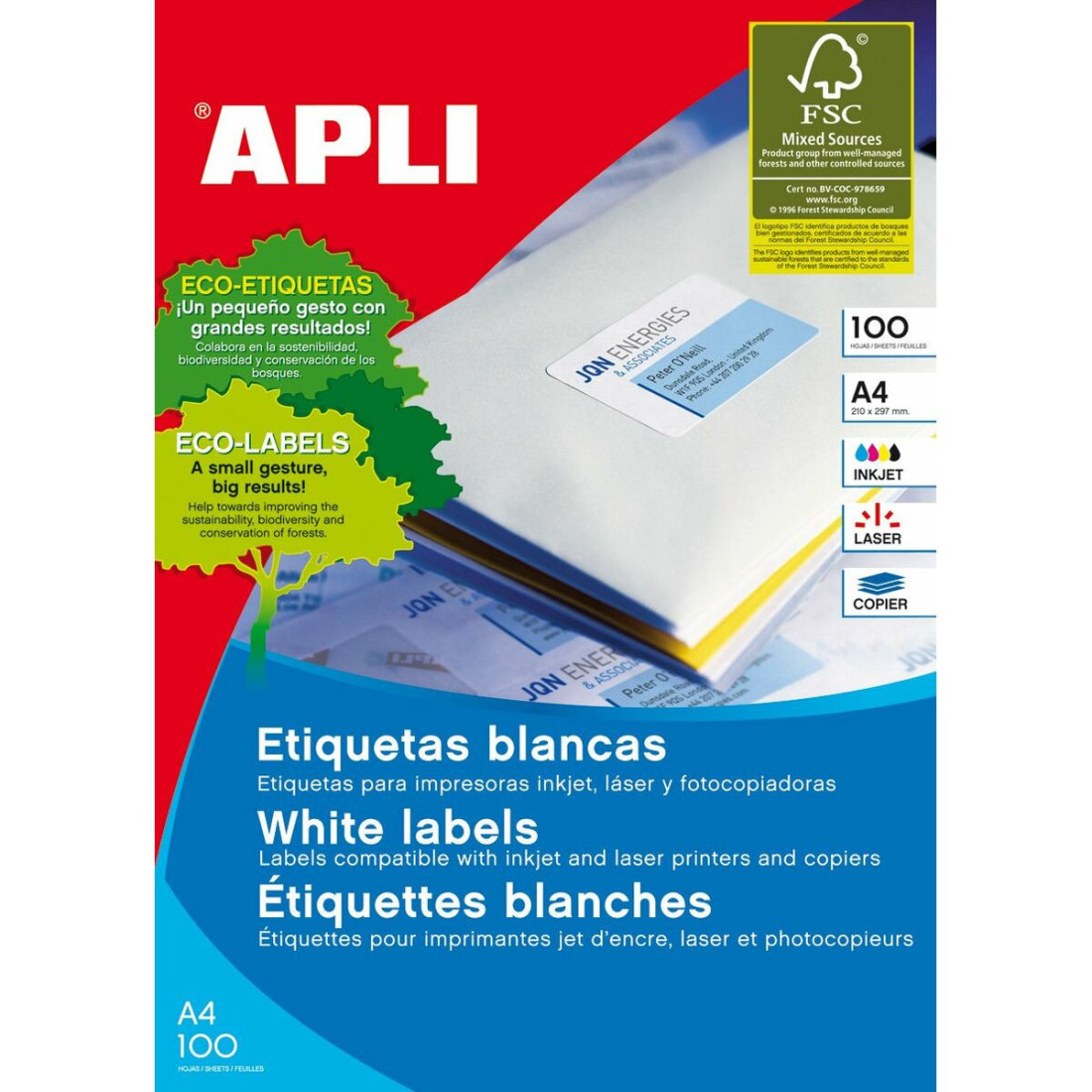 Lipnios etiketės Apli 581293 100 Paklodės 70 x 33,8 mm Balta