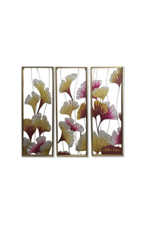 Drobė DKD Home Decor 3 Dalys Tropinis Augalo lapas (122 x 3 x 122 cm)